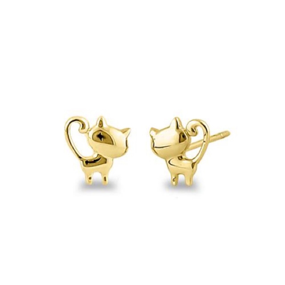 Solid 14K Yellow Gold Dainty Kitten Earrings Studs